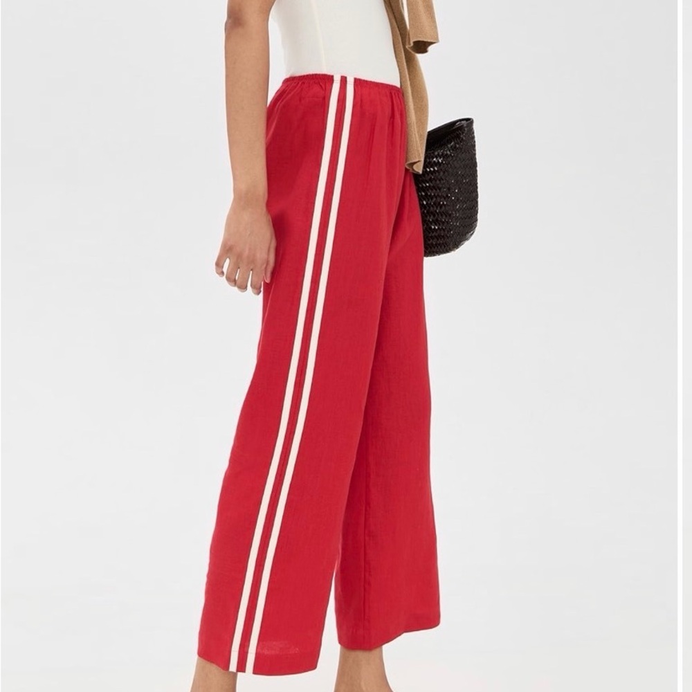 Donni Linen Stripe Track Pant in Bell Pepper Red, size Small
